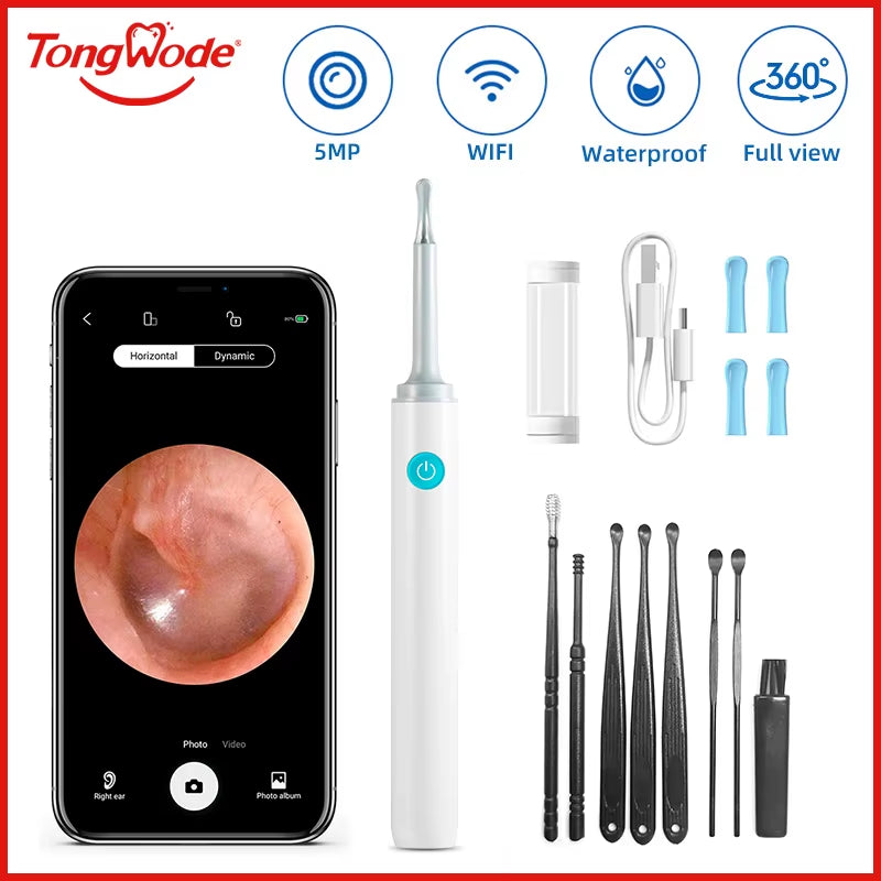 Wireless Visual Ear Endoscope Camera Ear Cleaning Tools Spoon Safe Silicone Earpick 5MP Camera Ear Wax Remover Luminous Otoscope